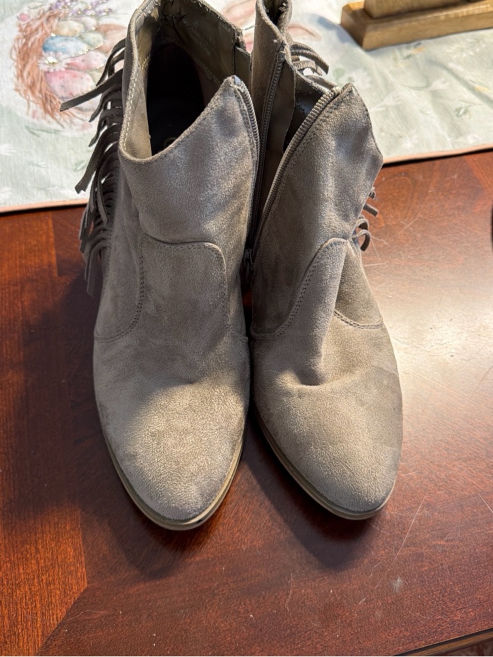 Cato Gray Suede Fringe Ankle Booties